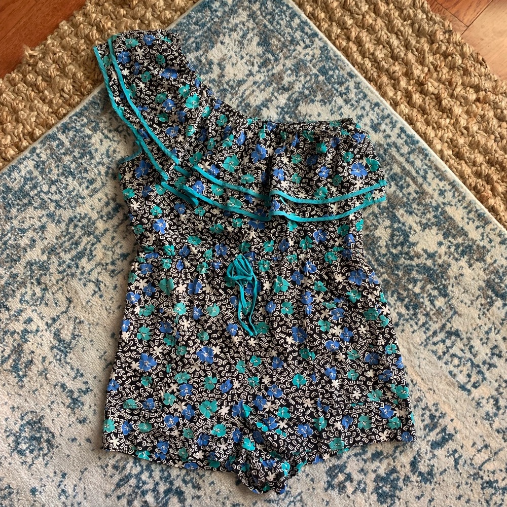 Yumi Kim Silk One Shoulder Floral Romper Medium